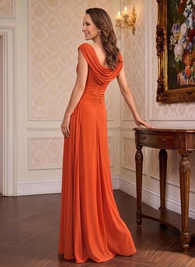 Sheath/Column Off-The-Shoulder Sleeveless Floor-Length Chiffon Mother Of The Bride Dresses With Pleated