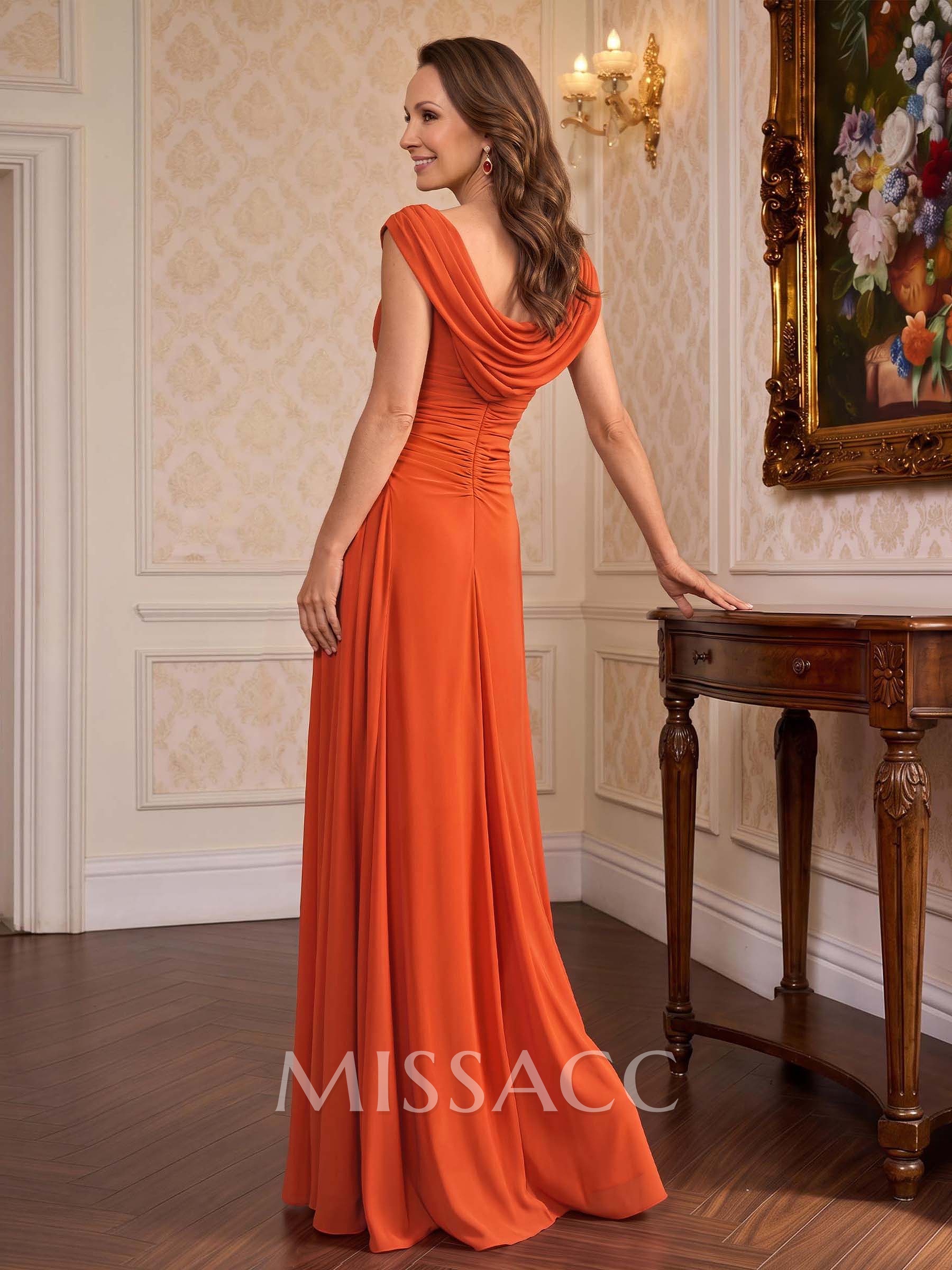 Sheath/Column Off-The-Shoulder Sleeveless Floor-Length Chiffon Mother Of The Bride Dresses With Pleated