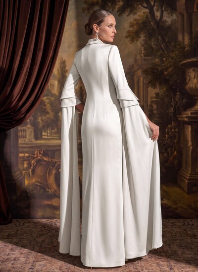 Sheath/Column V-Neck Cape Sleeves Floor-Length Crepe Satin Mother Of The Bride Dresses