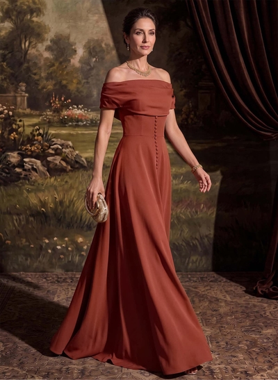 A-Line Off-The-Shoulder Sleeveless Floor-Length Elastic Satin Mother Of The Bride Dresses With Pleated