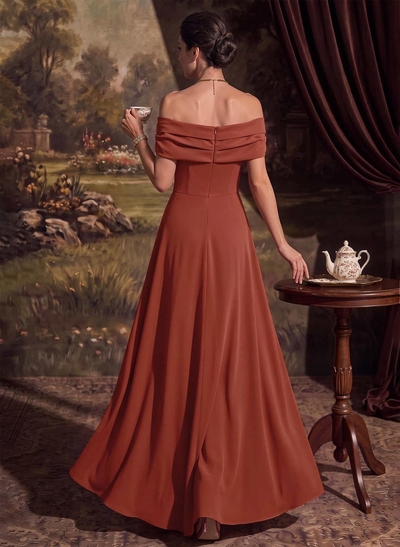 A-Line Off-The-Shoulder Sleeveless Floor-Length Elastic Satin Mother Of The Bride Dresses With Pleated