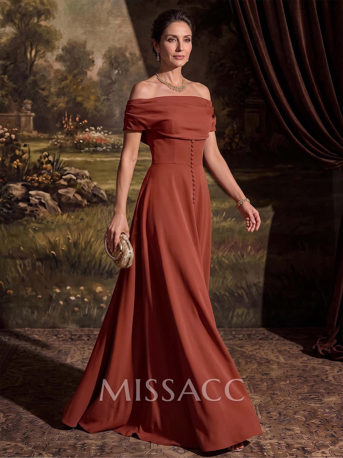 A-Line Off-The-Shoulder Sleeveless Floor-Length Elastic Satin Mother Of The Bride Dresses With Pleated