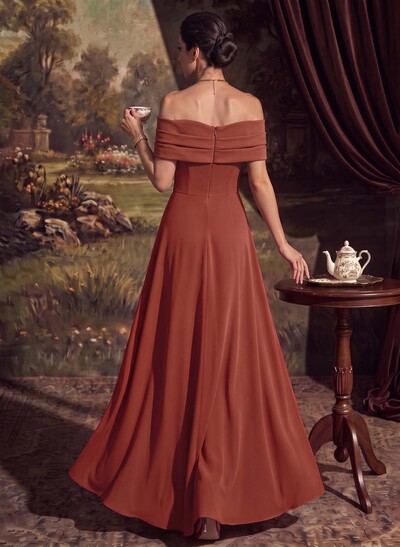 A-Line Off-The-Shoulder Sleeveless Floor-Length Elastic Satin Mother Of The Bride Dresses With Pleated