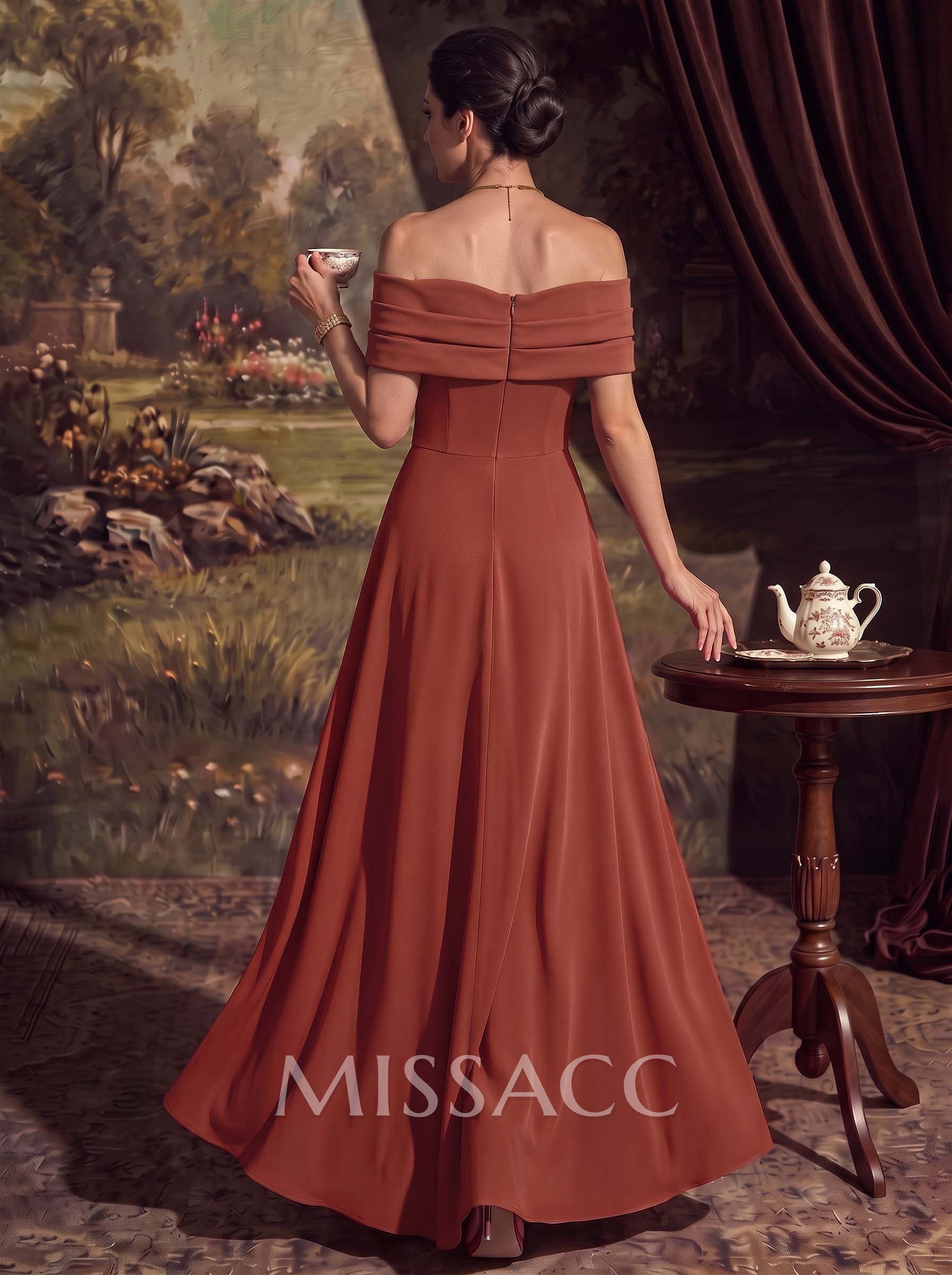 A-Line Off-The-Shoulder Sleeveless Floor-Length Elastic Satin Mother Of The Bride Dresses With Pleated