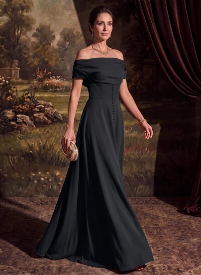 A-Line Off-The-Shoulder Sleeveless Floor-Length Elastic Satin Mother Of The Bride Dresses With Pleated