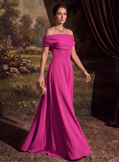 A-Line Off-The-Shoulder Sleeveless Maxi Stretch Satin Mother Of The Bride Dress With Pleats