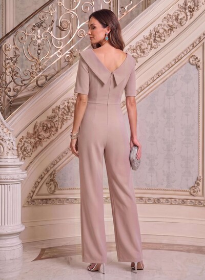 Jumpsuit/Pantsuit Asymmetrical Short Sleeves Floor-Length Elastic Satin Mother Of The Bride Dresses
