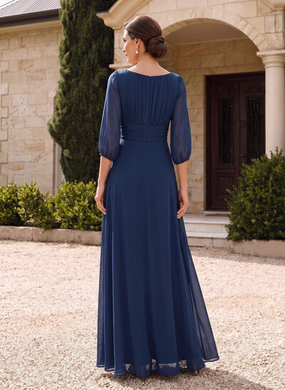 Jumpsuit/Pantsuit Scoop Neck 3/4 Sleeves Floor-Length Chiffon Mother Of The Bride Dresses With Overskirt Dress