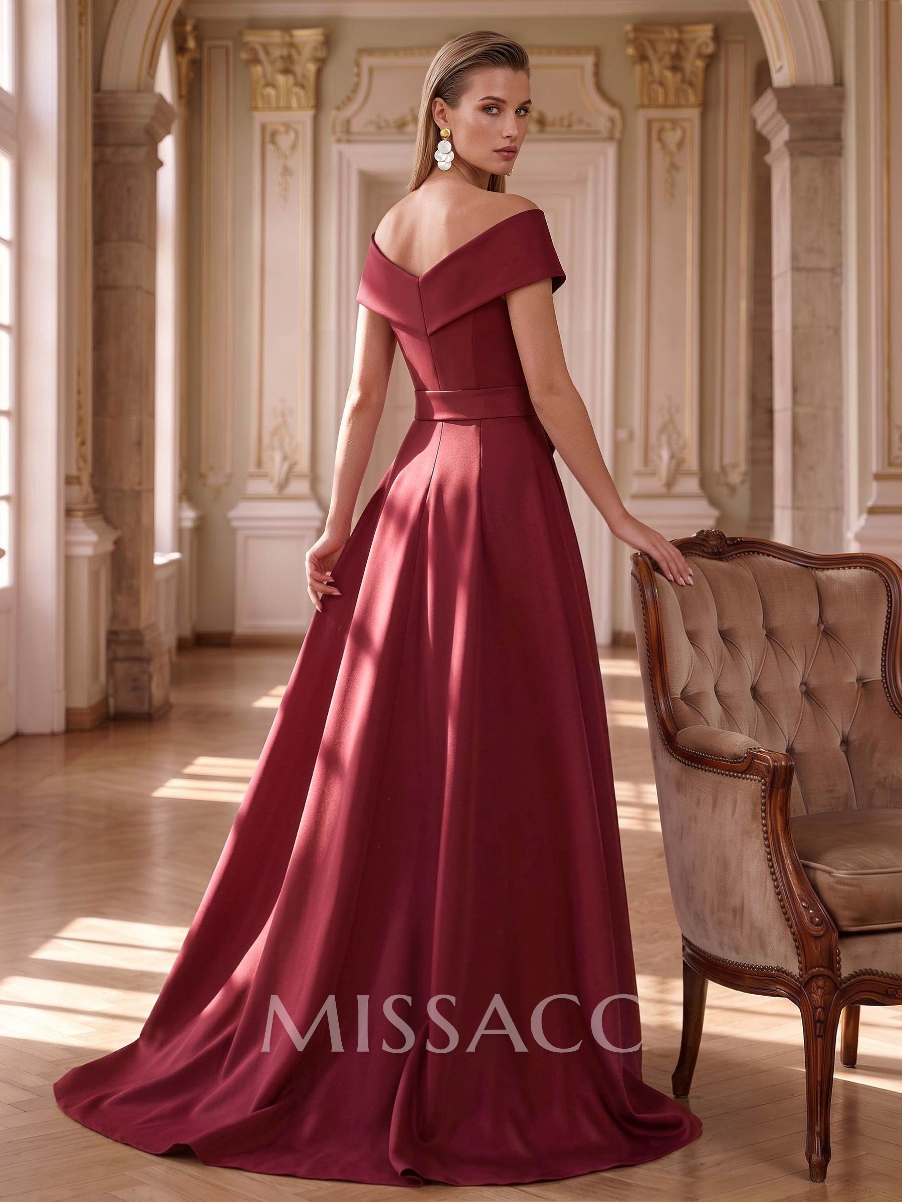 Jumpsuit/Pantsuit Off-The-Shoulder Sleeveless Detachable Satin Mother Of The Bride Dresses With Bow/Sash