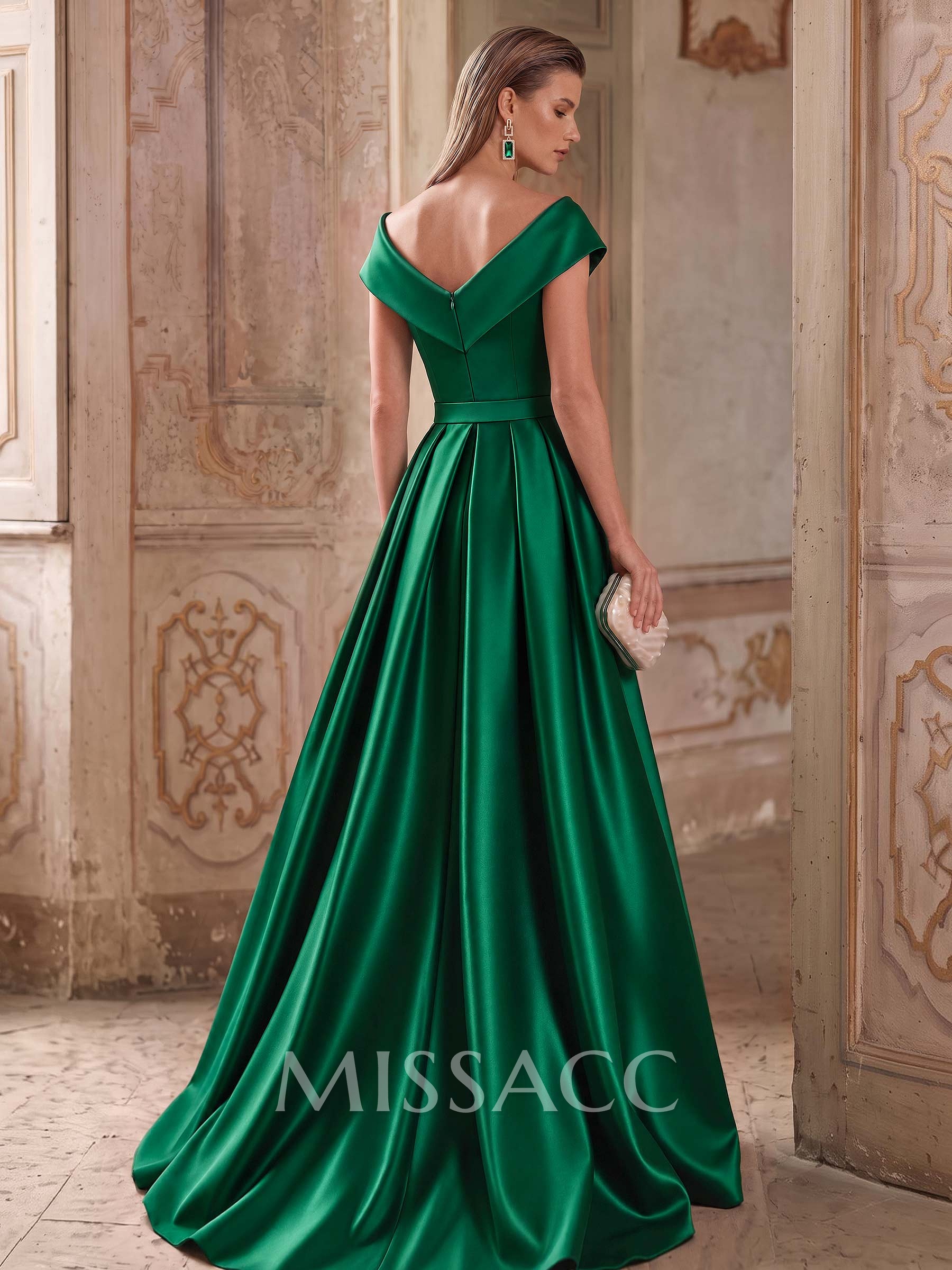 Jumpsuit/Pantsuit Off-The-Shoulder Sleeveless Detachable/Sweep Train Satin Mother Of The Bride Dresses With Sash