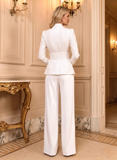 Two-Piece V-Neck Long Sleeve Floor-Length Stretch Satin Formal Dress