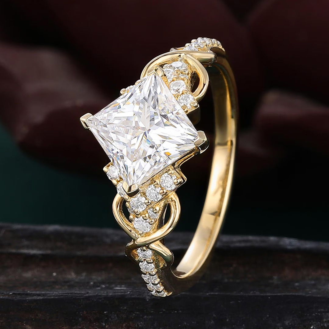 2ct 7x7mm Princess Cut Moissanite Engagement Rings In Sterling Silver
