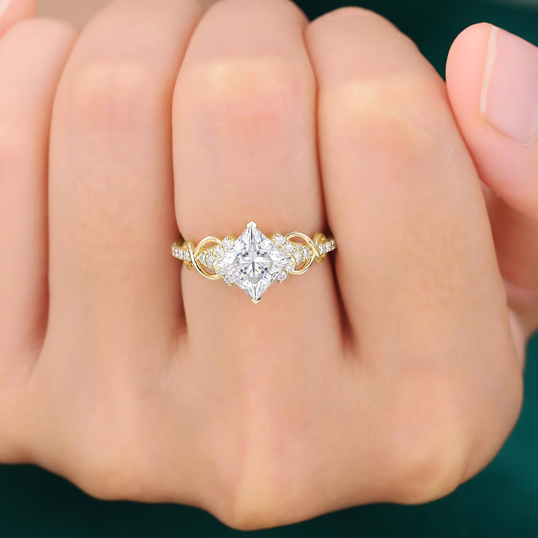 2ct 7x7mm Princess Cut Moissanite Engagement Rings In Sterling Silver