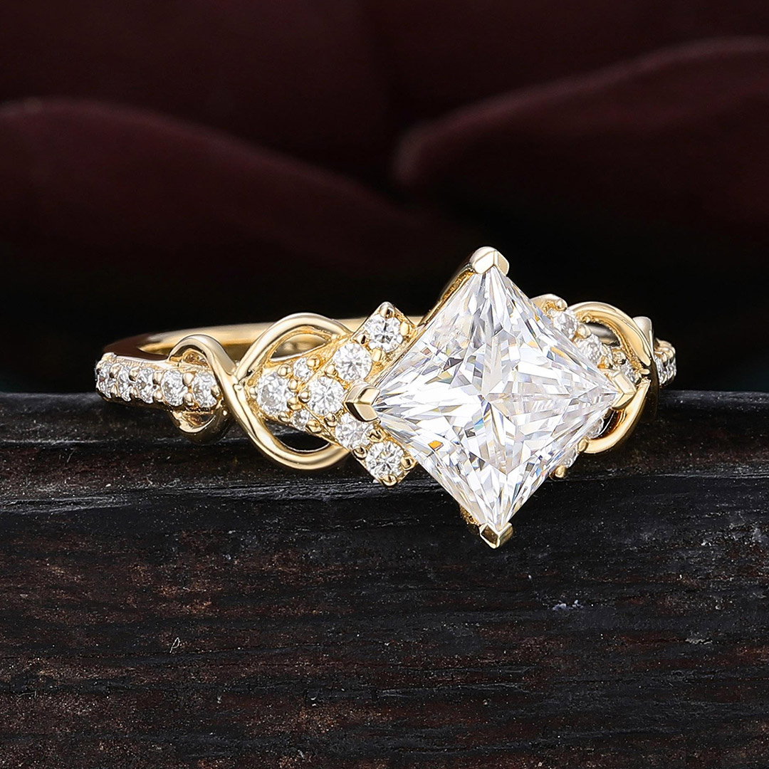 2ct 7x7mm Princess Cut Moissanite Engagement Rings In Sterling Silver