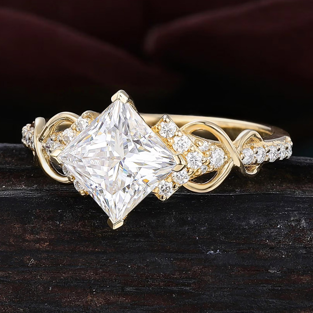 2ct 7x7mm Princess Cut Moissanite Engagement Rings In Sterling Silver