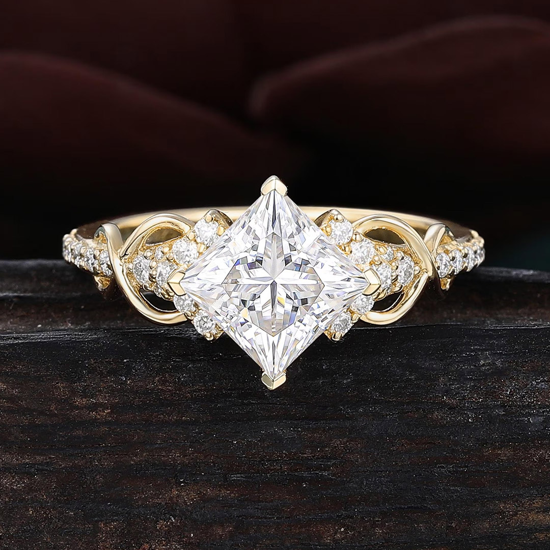 2ct 7x7mm Princess Cut Moissanite Engagement Rings In Sterling Silver