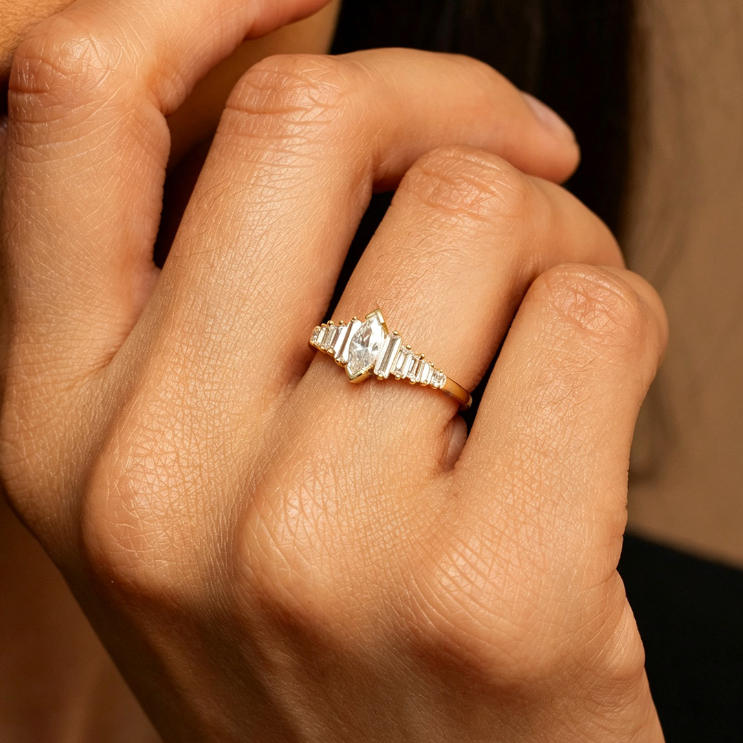 1ct 5x10mm Emerald Cut Moissanite Engagement Ring In Sterling Silver
