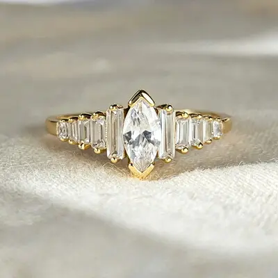 1CT 5*10MM Emerald Cut Moissanite Engagement Rings In Sterling Silver