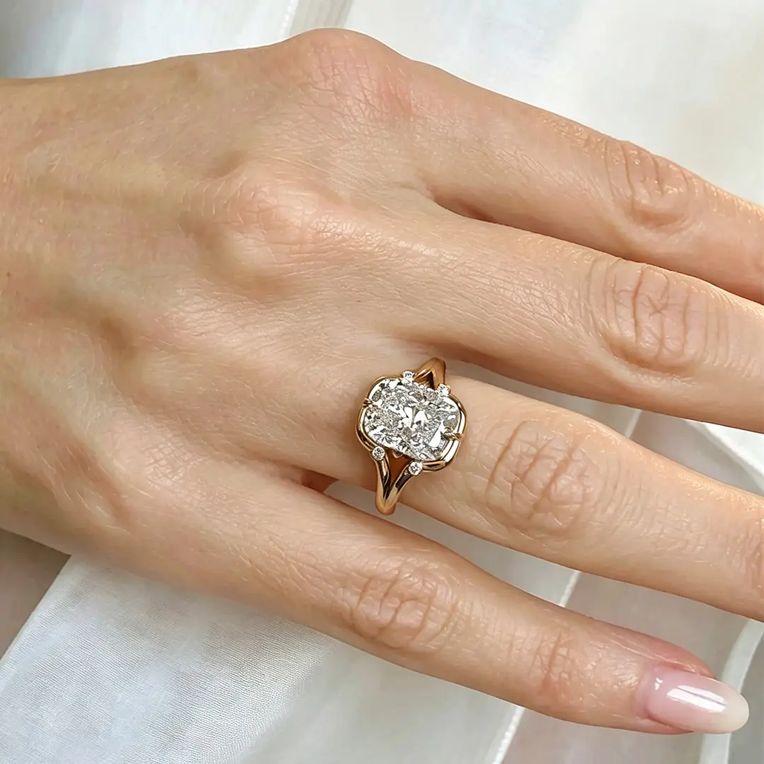 9*11MM Radiant Cut Sona Simulated Diamonds Engagement Rings In Sterling Silver