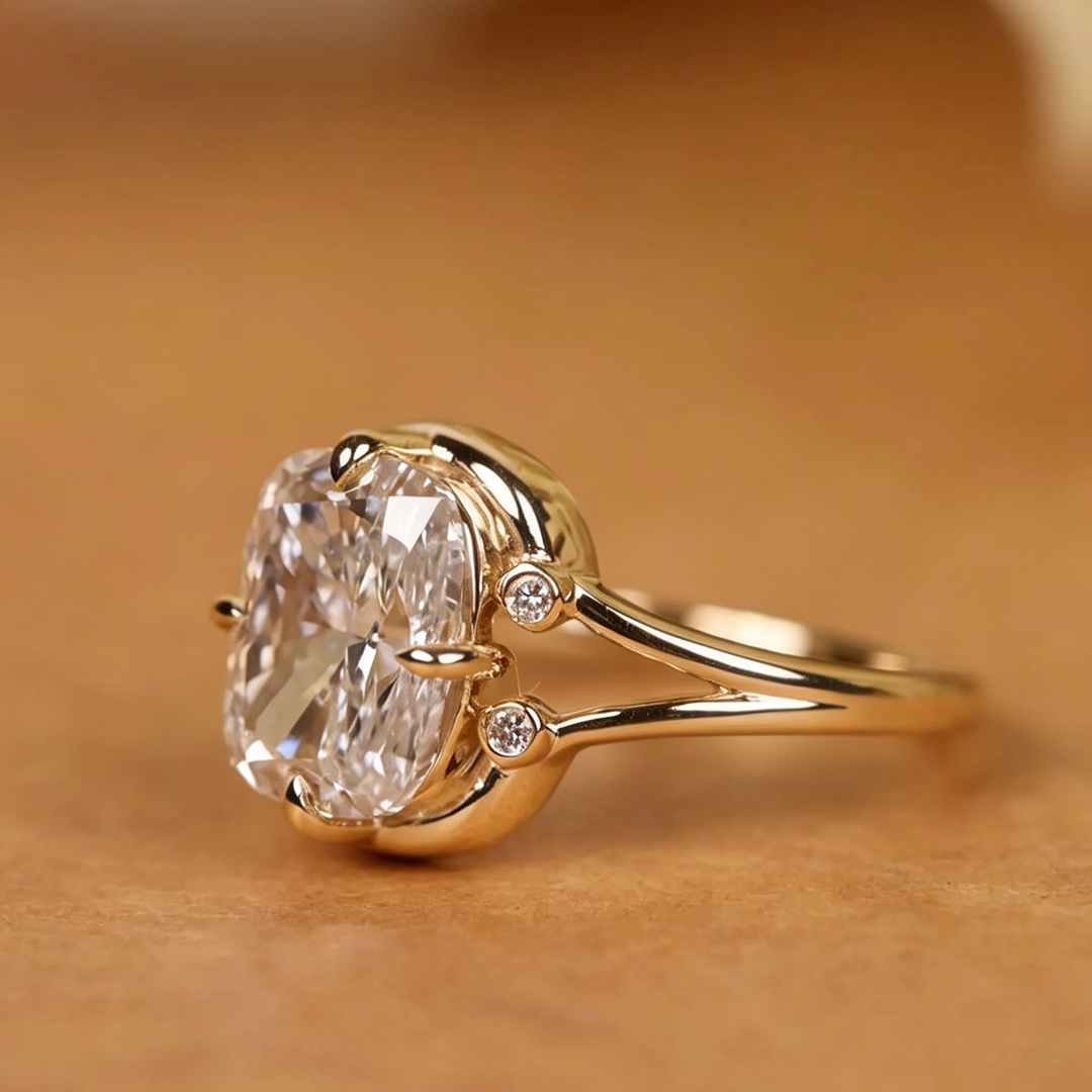 9*11MM Radiant Cut Sona Simulated Diamonds Engagement Rings In Sterling Silver