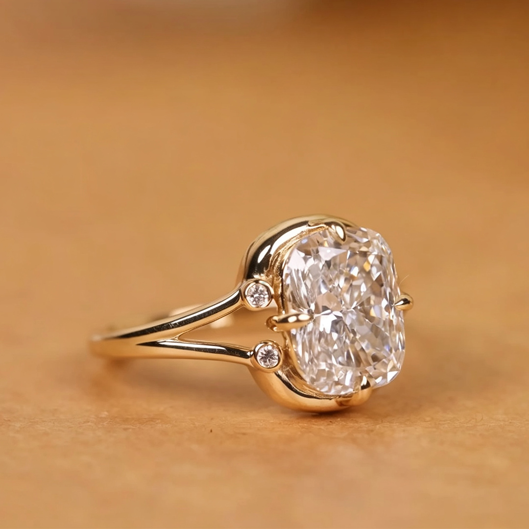 9*11MM Radiant Cut Sona Simulated Diamonds Engagement Rings In Sterling Silver