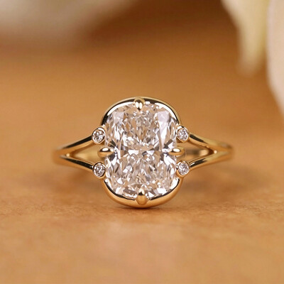 9*11MM Radiant Cut Sona Simulated Diamonds Engagement Rings In Sterling Silver