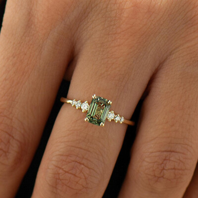 6*8MM Emerald Cut Sona Simulated Diamonds Engagement Rings In Sterling Silver