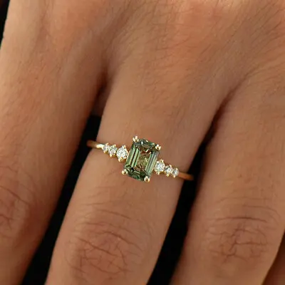 6*8MM Emerald Cut Sona Simulated Diamonds Engagement Rings In Sterling Silver