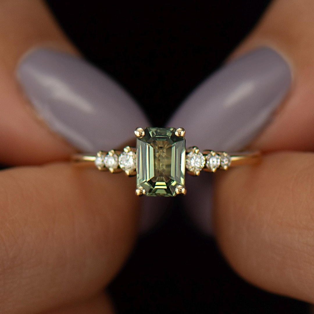 6*8MM Emerald Cut Sona Simulated Diamonds Engagement Rings In Sterling Silver