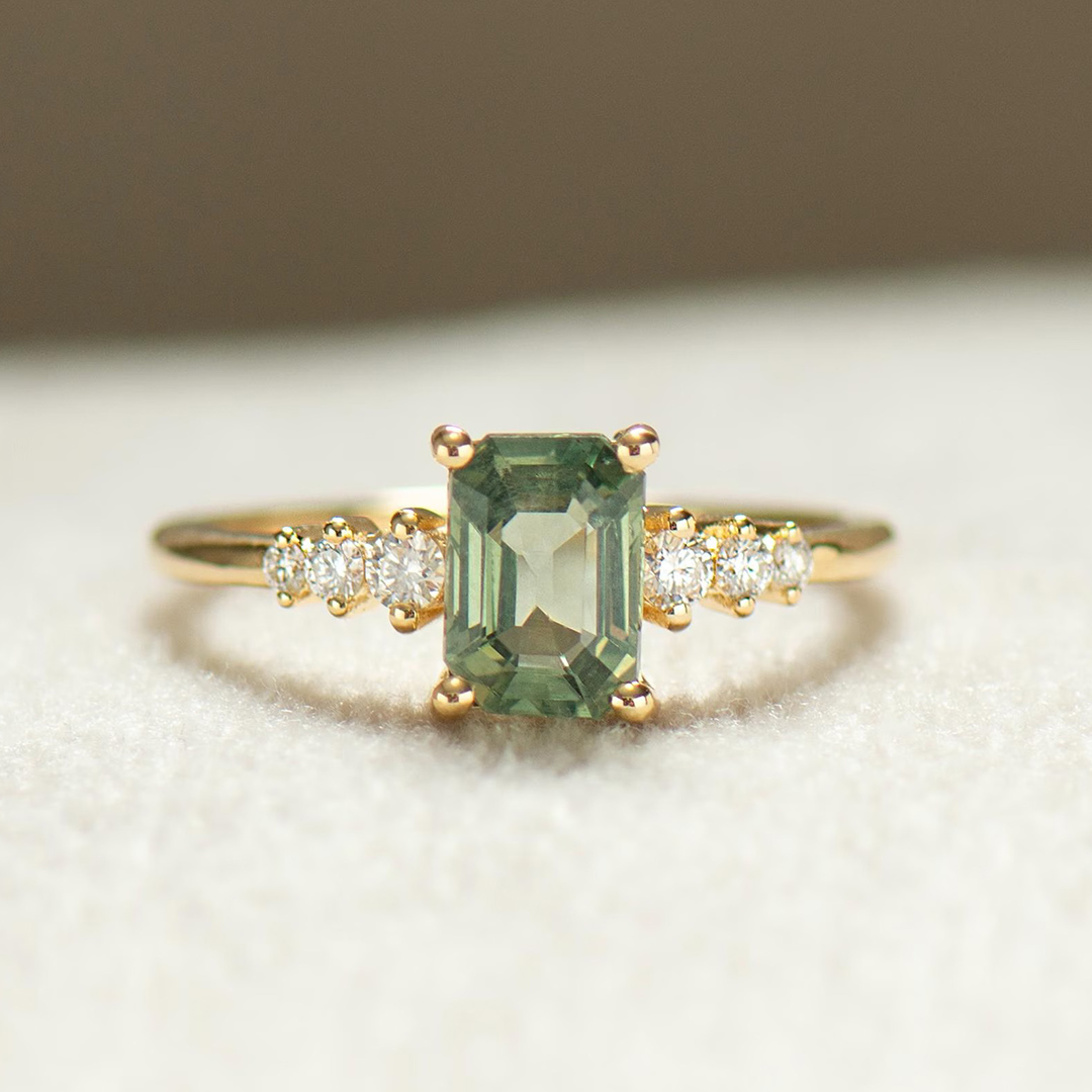 6*8MM Emerald Cut Sona Simulated Diamonds Engagement Rings In Sterling Silver