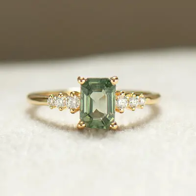 6*8MM Emerald Cut Sona Simulated Diamonds Engagement Rings In Sterling Silver