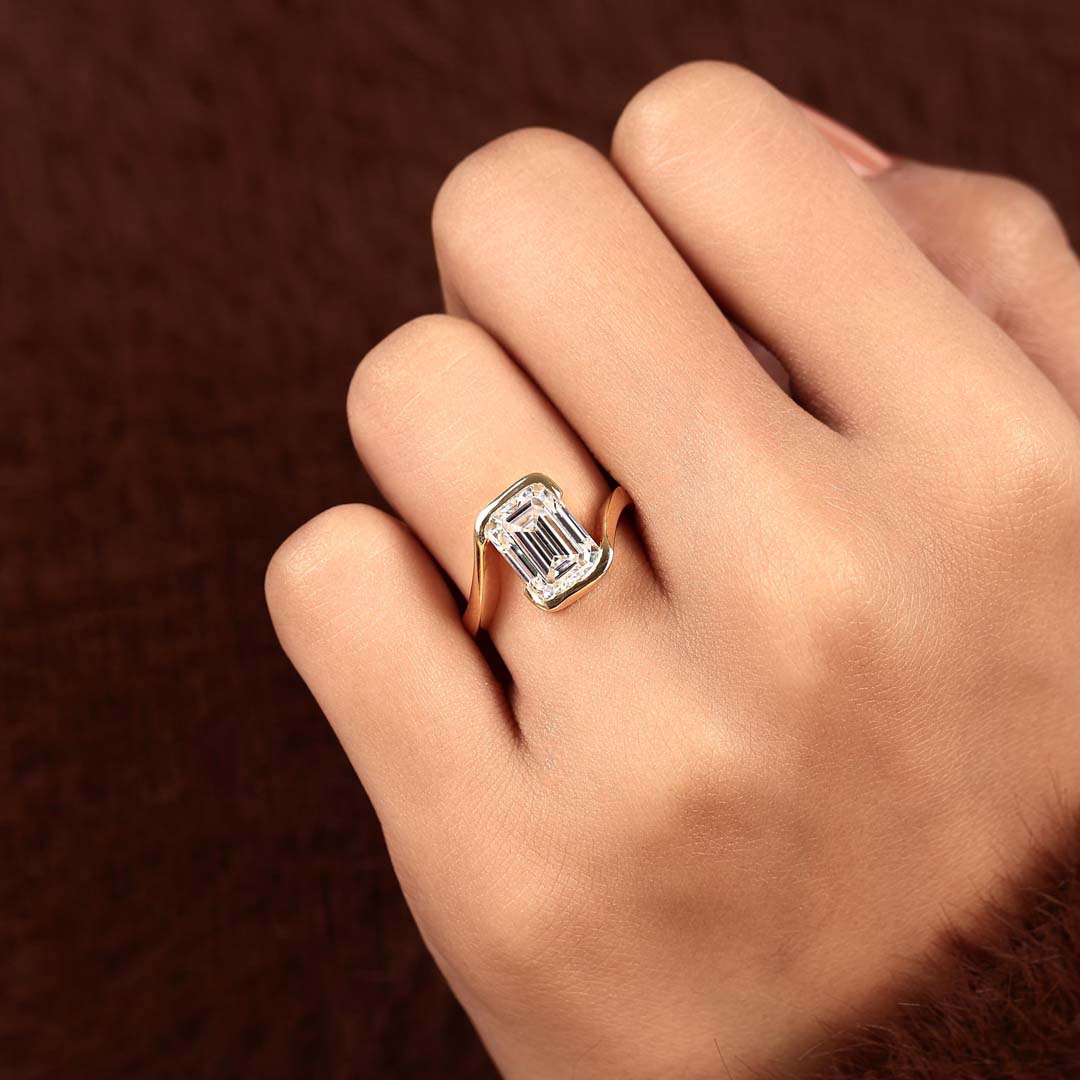 2CT 6*8MM Emerald Cut Moissanite Engagement Rings In Sterling Silver