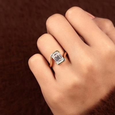 2CT 6*8MM Emerald Cut Moissanite Engagement Rings In Sterling Silver
