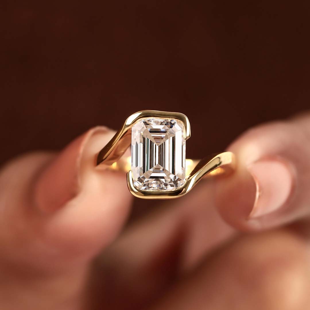 2CT 6*8MM Emerald Cut Moissanite Engagement Rings In Sterling Silver
