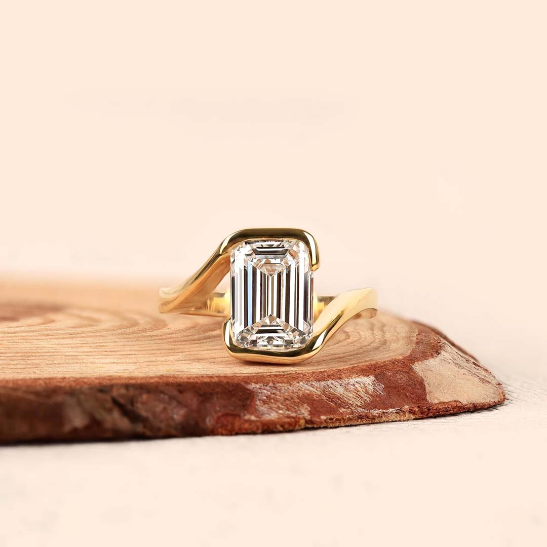 2CT 6*8MM Emerald Cut Moissanite Engagement Rings In Sterling Silver
