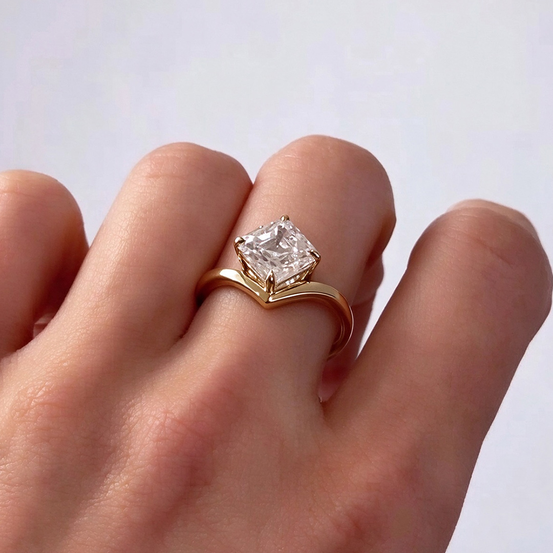 2CT 7*7MM Princess Cut Moissanite Engagement Rings In Sterling Silver