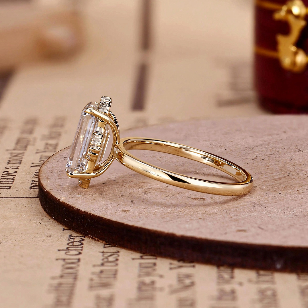 7*9MM Emerald Cut Moissanite Engagement Rings In Sterling Silver