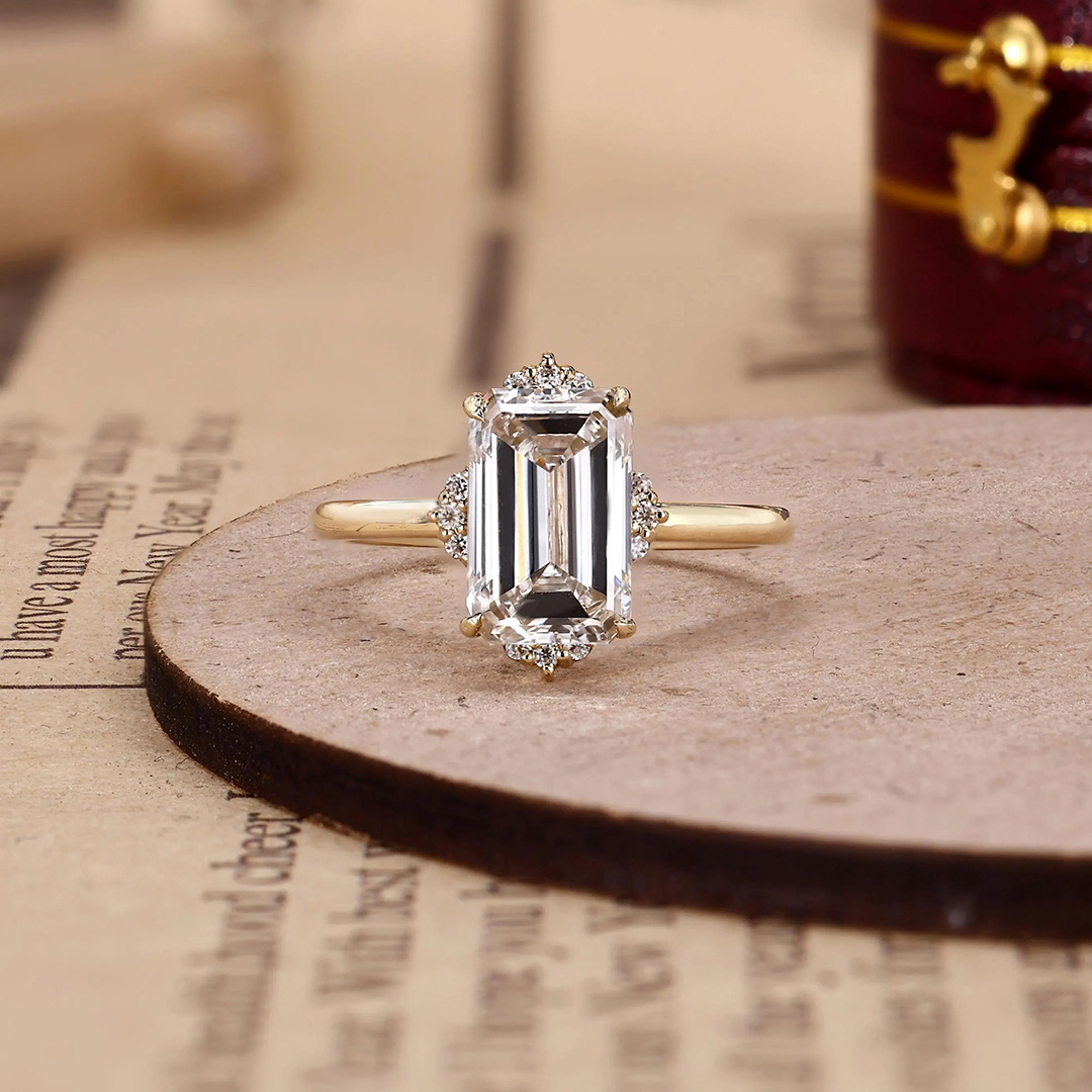 7*9MM Emerald Cut Moissanite Engagement Rings In Sterling Silver