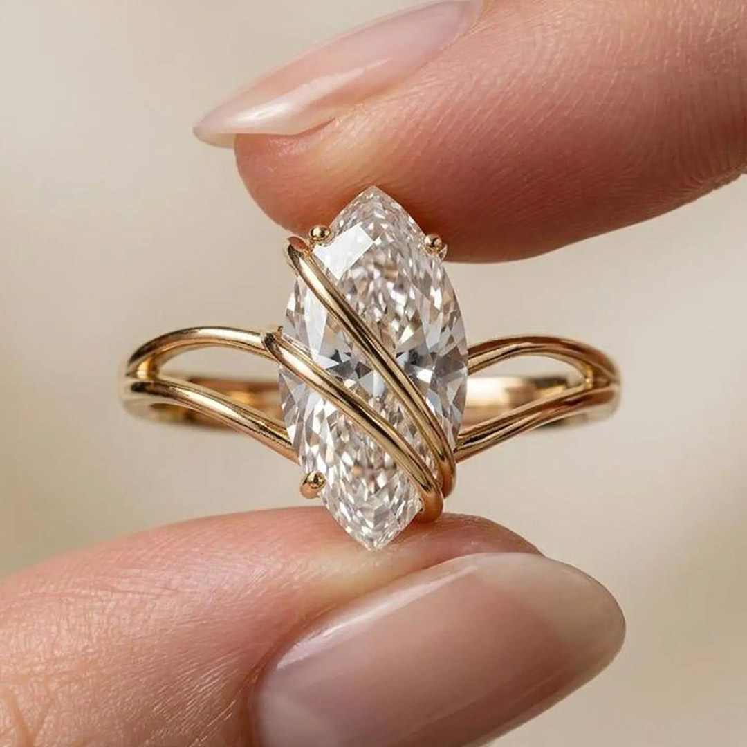 7*14MM Marquise Cut Moissanite Engagement Rings In Sterling Silver