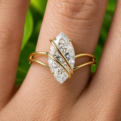 7*14MM Marquise Cut Moissanite Engagement Rings In Sterling Silver