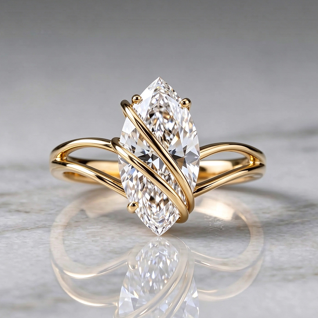 7*14MM Marquise Cut Moissanite Engagement Rings In Sterling Silver