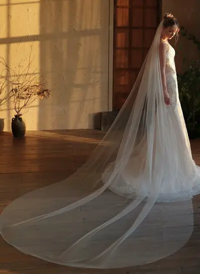 Single Tier Cut Edge Tulle Cathedral Wedding Veils