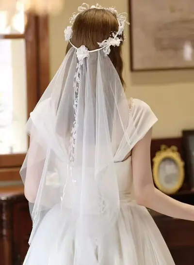 Floral Single-Tier Tulle Elbow-Length Wedding Veils