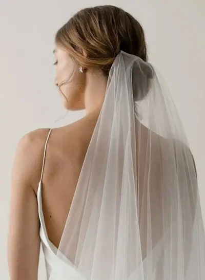 Cut Edge Two-Tier Tulle Elbow Bridal Veils