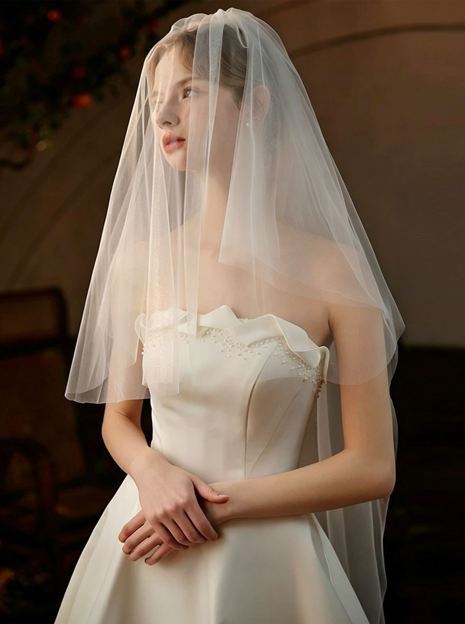 Two-Tier Cut Edge Tulle Waltz-Length Wedding Veils