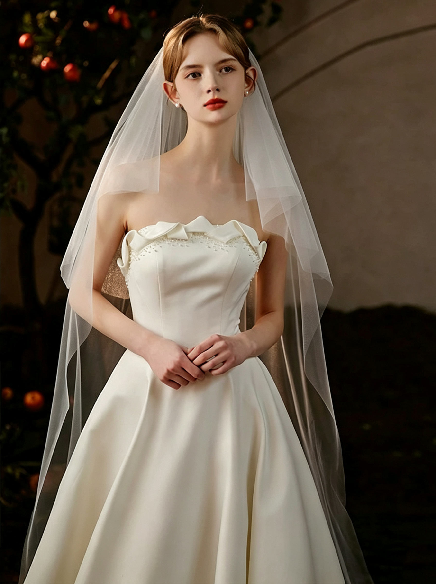 Two-Tier Cut Edge Tulle Waltz-Length Wedding Veils