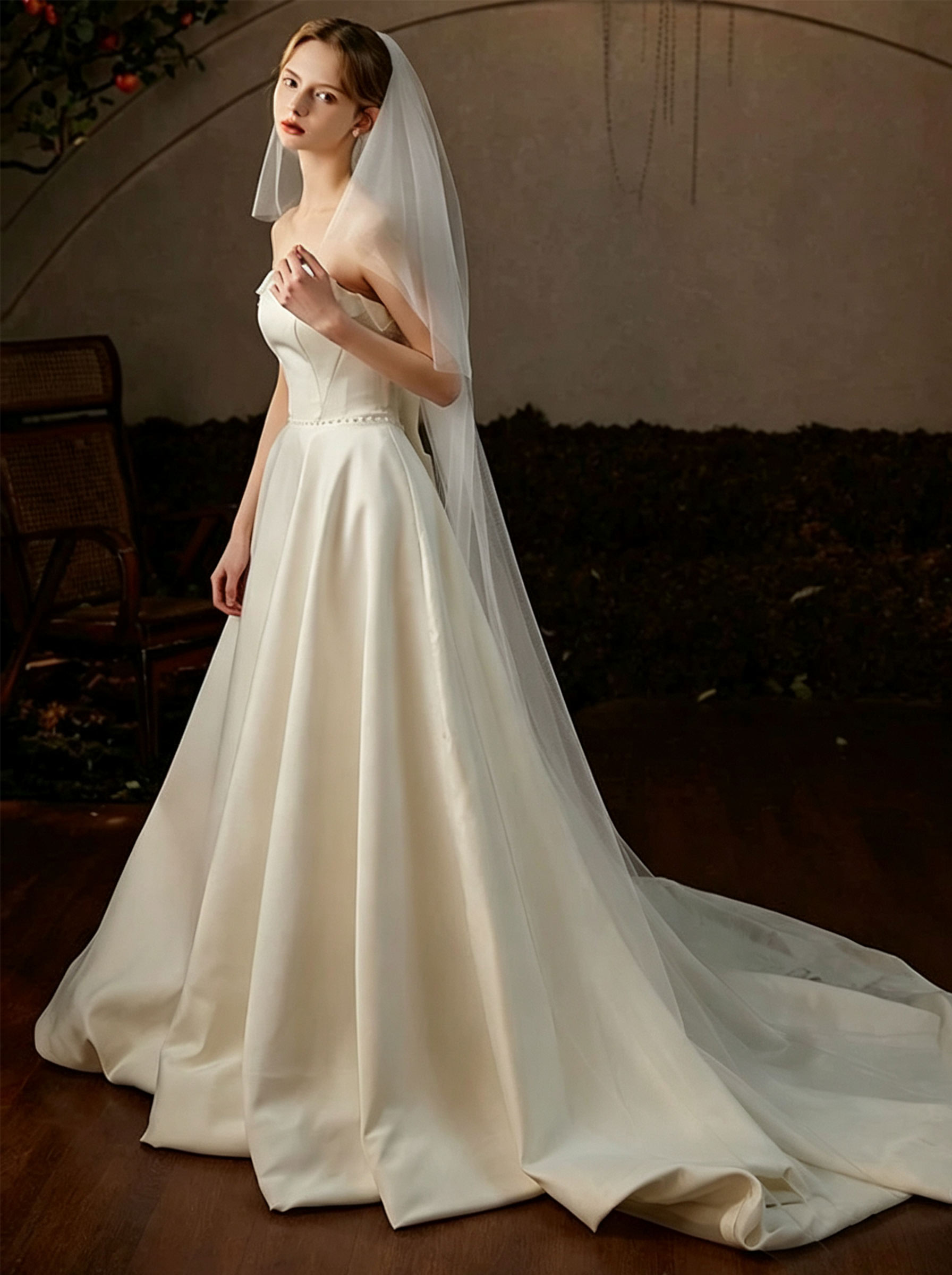Two-Tier Cut Edge Tulle Waltz-Length Wedding Veils