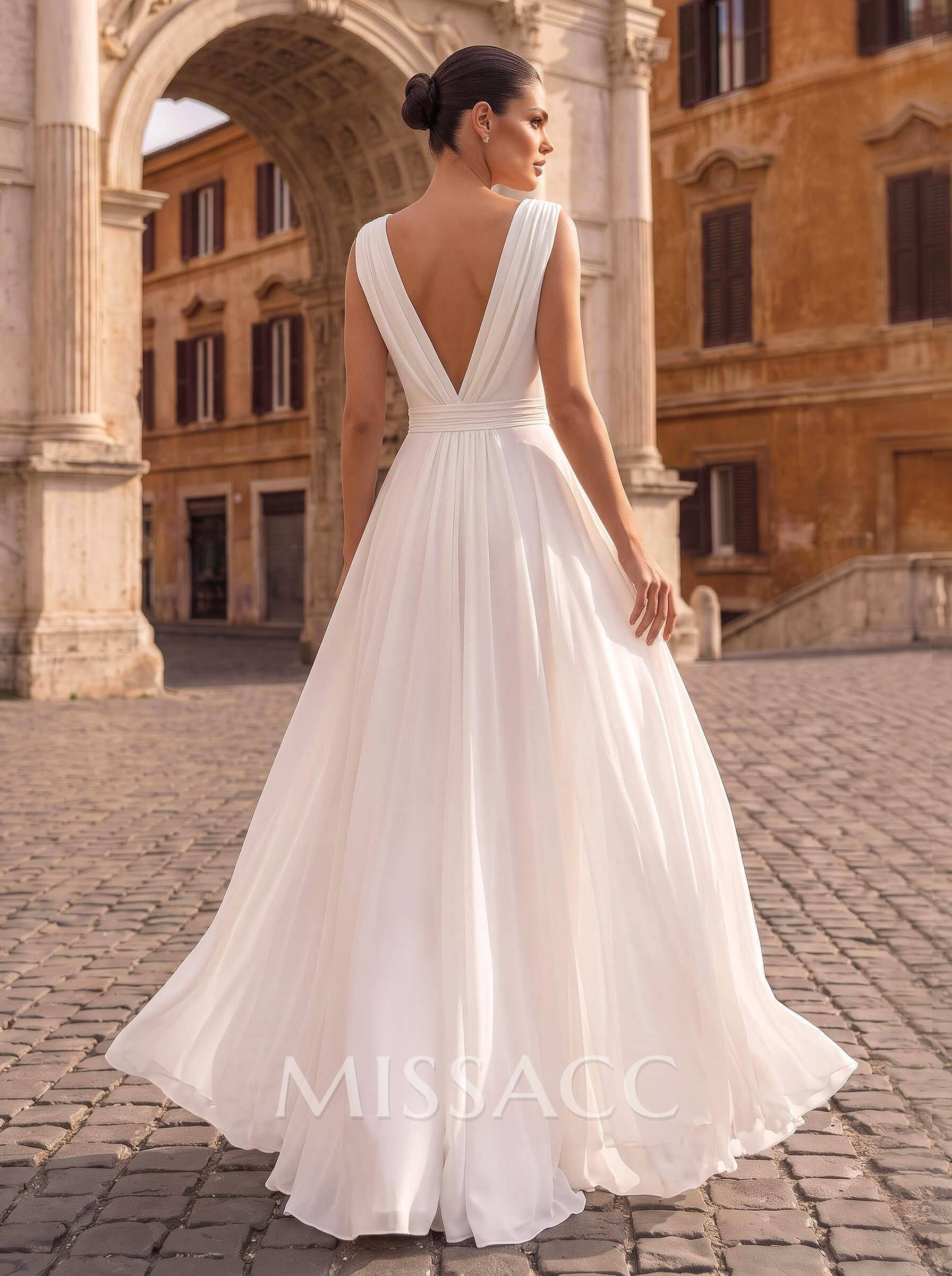 Jumpsuit/Pantsuit V-Neck Sleeveless Floor-Length Chiffon Wedding Dresses With Overskirt Dress