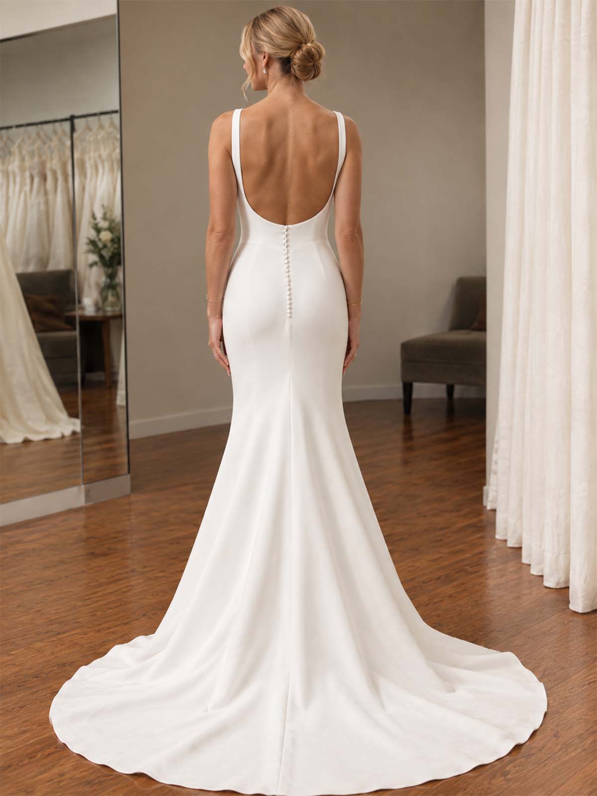 Sheath/Column Cowl Neck Sleeveless Sweep Train Stretch Satin Wedding Dresses
