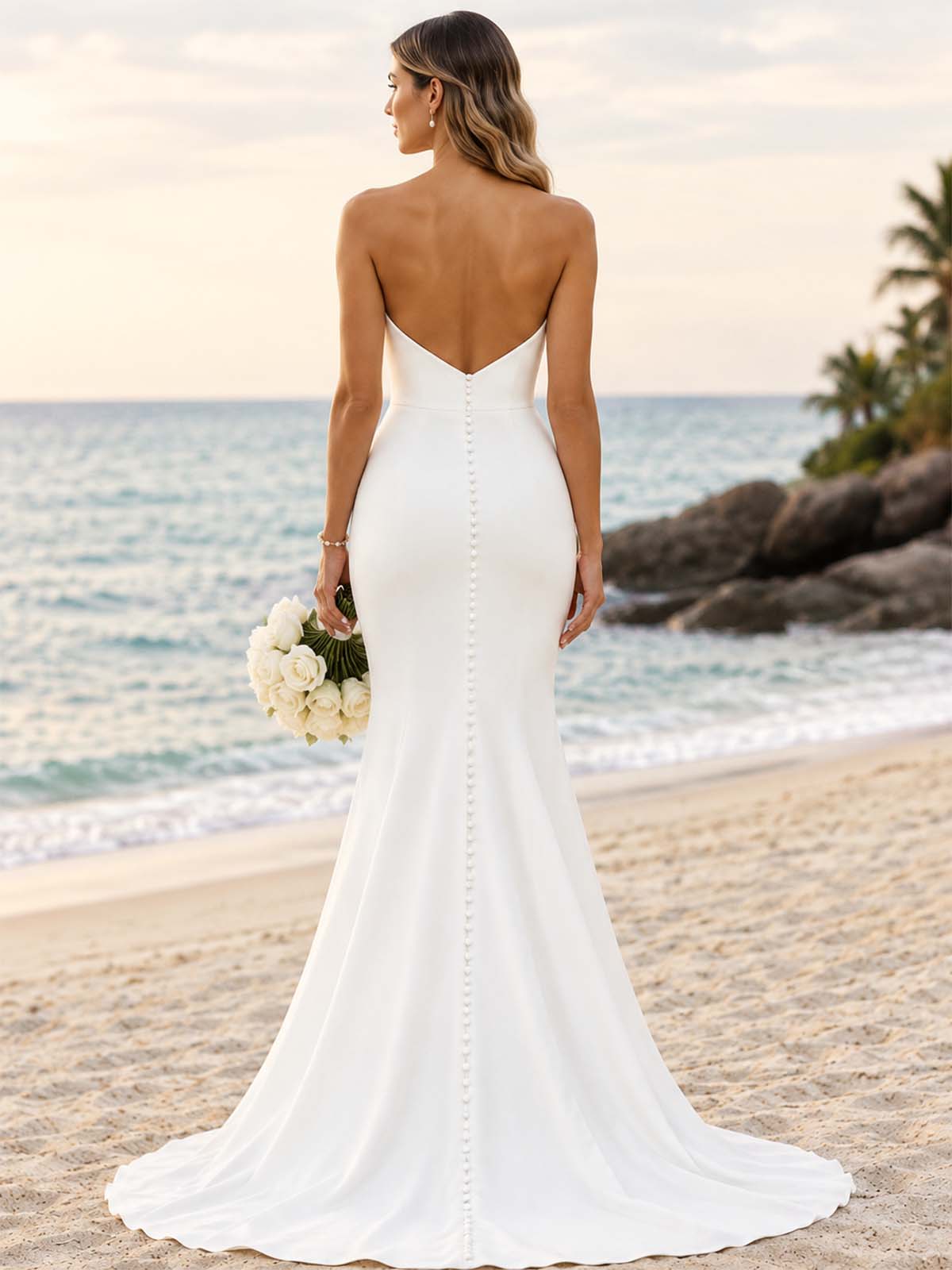 Trumpet/Mermaid Strapless Sleeveless Sweep Train Elastic Satin Wedding Dresses